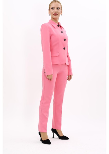 Peplum Ceket & Boru Paça Pantolon Takım-Pembe modelleri
