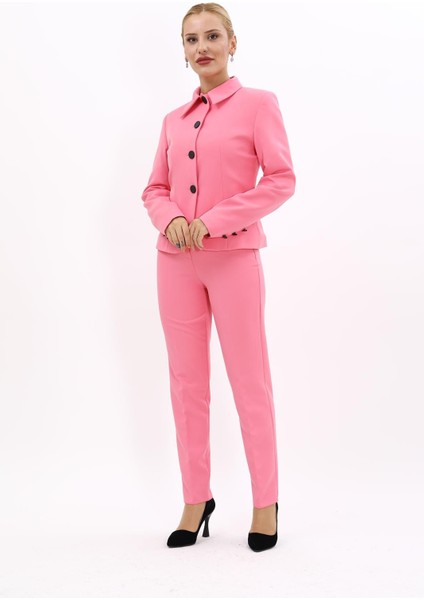 Peplum Ceket & Boru Paça Pantolon Takım-Pembe indirimleri