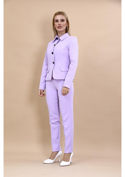 Peplum Ceket & Boru Paça Pantolon Takım-Menekşe