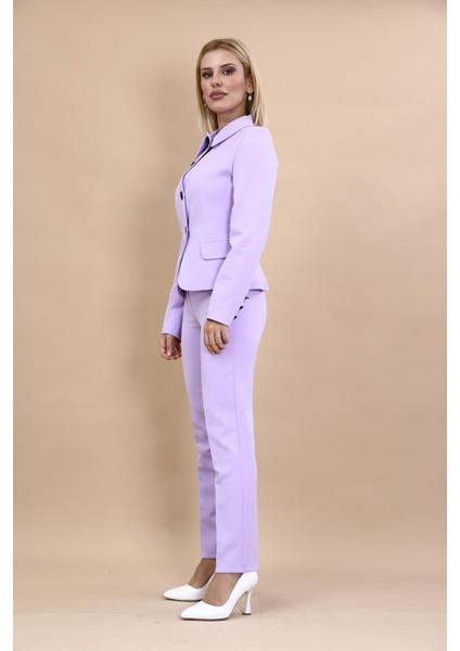 Peplum Ceket & Boru Paça Pantolon Takım-Menekşe modelleri