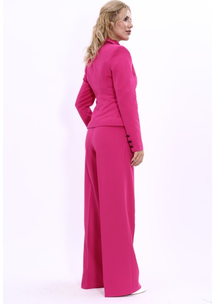 Gömlek Yaka Klasik Ceket & Korsaj Kemer Palazzo Pantolon-Fuşya fırsatları