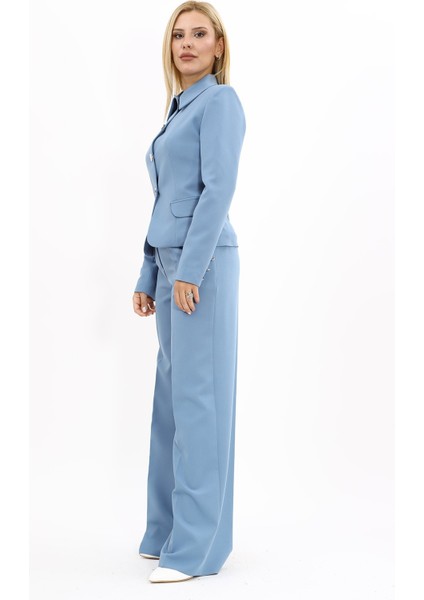 Gömlek Yaka Klasik Ceket & Korsaj Kemer Palazzo Pantolon-Deniz fiyatları
