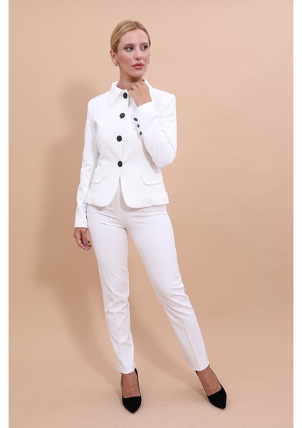 Peplum Ceket & Boru Paça Pantolon Takım-Beyaz fiyatları