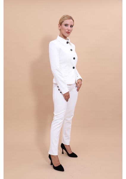 Peplum Ceket & Boru Paça Pantolon Takım-Beyaz modelleri