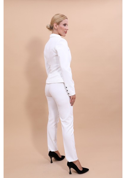 Peplum Ceket & Boru Paça Pantolon Takım-Beyaz indirimleri