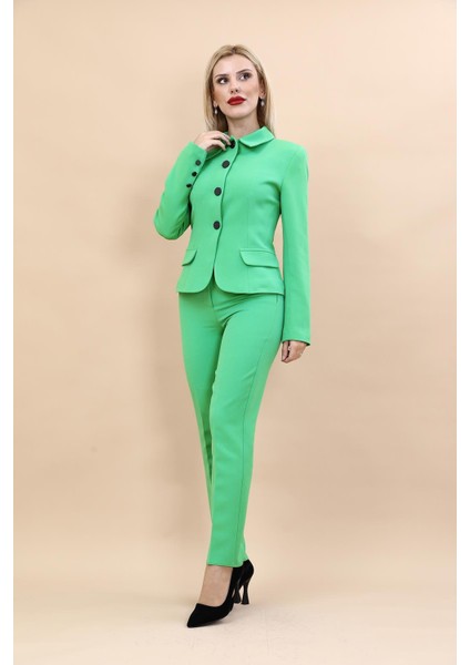 Peplum Ceket & Boru Paça Pantolon Takım-Yeşil
