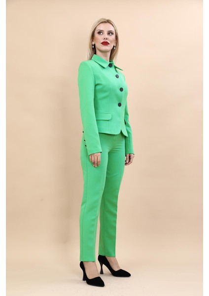 Peplum Ceket & Boru Paça Pantolon Takım-Yeşil modelleri