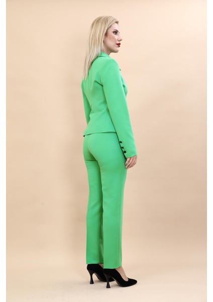 Peplum Ceket & Boru Paça Pantolon Takım-Yeşil fırsatları