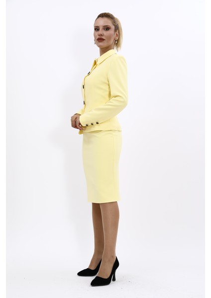 Gömlek Yaka Klasik Ceket & Düz Dar Etek-Sarı fiyatları