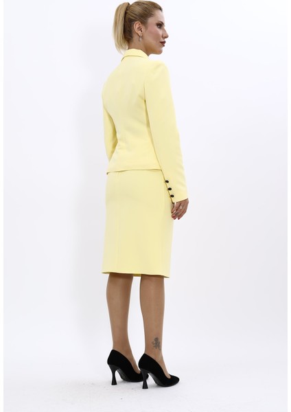 Gömlek Yaka Klasik Ceket & Düz Dar Etek-Sarı fırsatları
