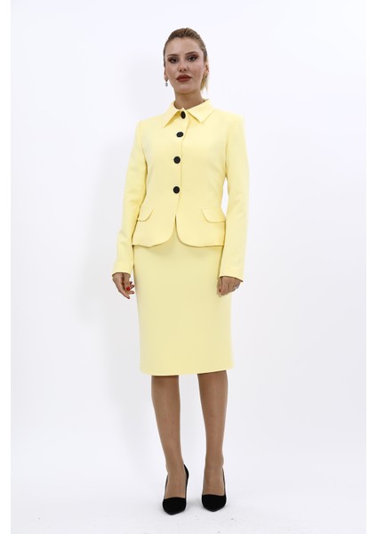 Gömlek Yaka Klasik Ceket & Düz Dar Etek-Sarı indirimleri
