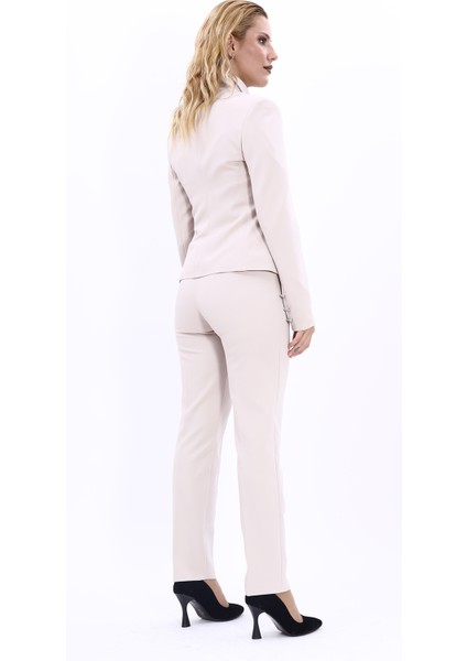 Peplum Ceket & Boru Paça Pantolon Takım-Bej fırsatları