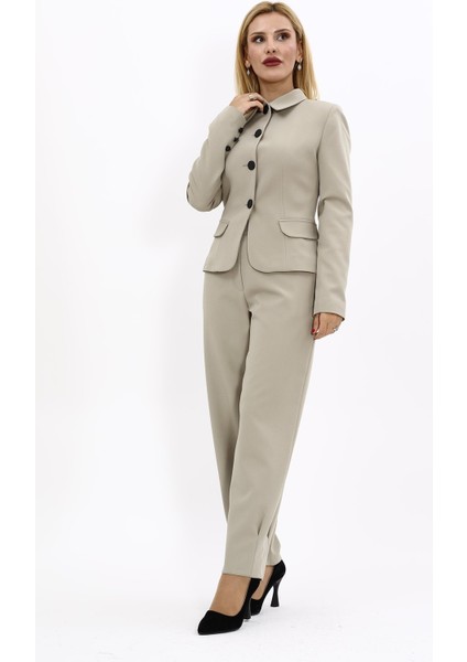 Gömlek Yaka Klasik Ceket & Paçası Pileli Pantolon-Bambu