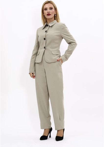 Gömlek Yaka Klasik Ceket & Paçası Pileli Pantolon-Bambu indirimleri