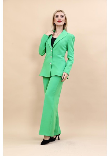 Erkek Yaka Kolu Büzgülü Ceket & Bol Paça Pantolon-Yeşil