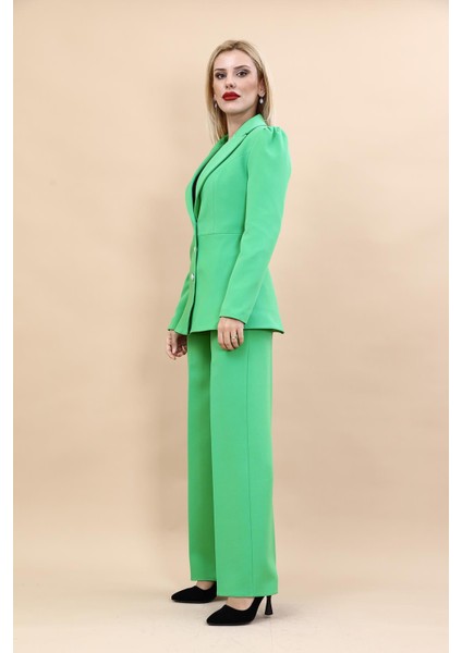 Erkek Yaka Kolu Büzgülü Ceket & Bol Paça Pantolon-Yeşil fiyatları