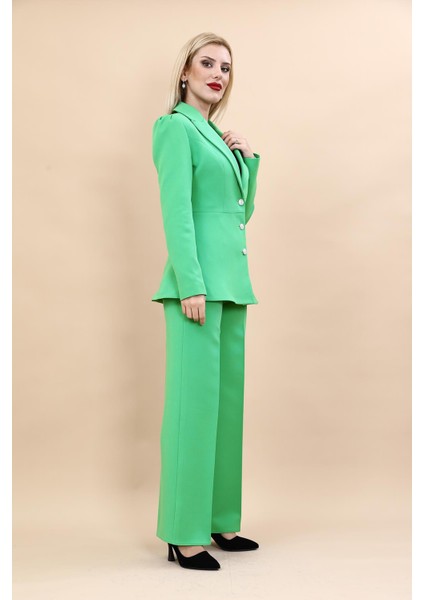 Erkek Yaka Kolu Büzgülü Ceket & Bol Paça Pantolon-Yeşil modelleri