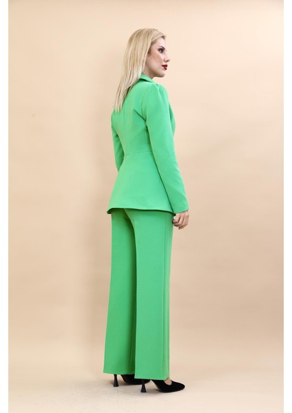 Erkek Yaka Kolu Büzgülü Ceket & Bol Paça Pantolon-Yeşil fırsatları