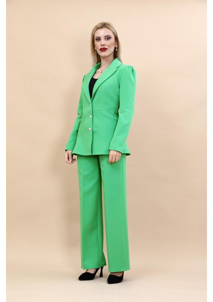 Erkek Yaka Kolu Büzgülü Ceket & Bol Paça Pantolon-Yeşil indirimleri
