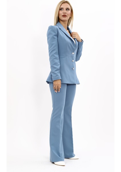 Erkek Yaka Kolu Büzgülü Ceket & İspanyol Paça Pantolon-Deniz modelleri