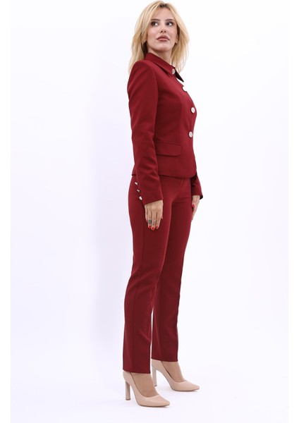 Peplum Ceket & Boru Paça Pantolon Takım-Bordo modelleri