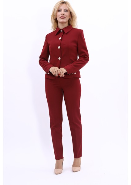Peplum Ceket & Boru Paça Pantolon Takım-Bordo indirimleri