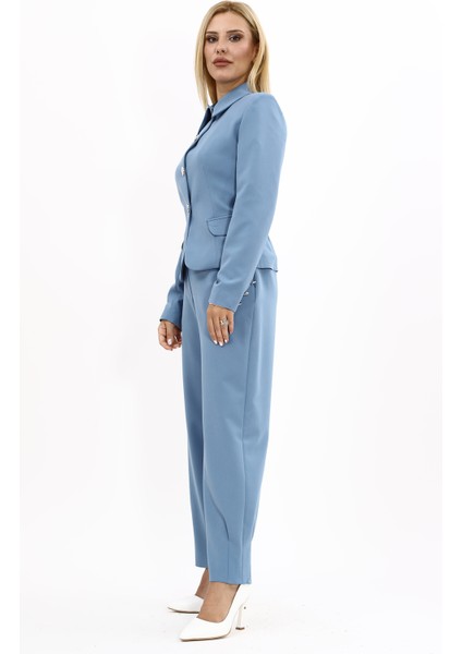 Gömlek Yaka Klasik Ceket & Paçası Pileli Pantolon-Deniz indirimleri