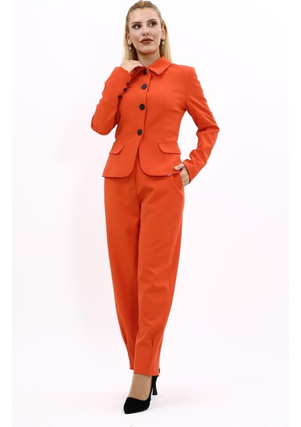 Gömlek Yaka Klasik Ceket & Paçası Pileli Pantolon-Turuncu