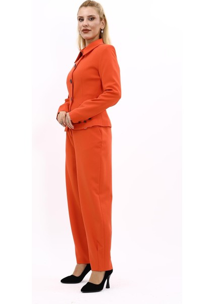 Gömlek Yaka Klasik Ceket & Paçası Pileli Pantolon-Turuncu fiyatları