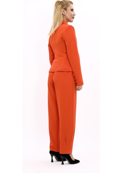 Gömlek Yaka Klasik Ceket & Paçası Pileli Pantolon-Turuncu fırsatları