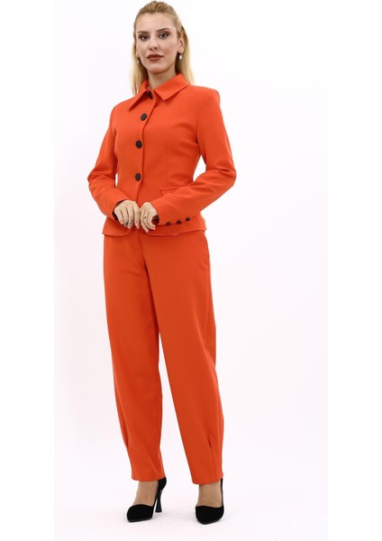 Gömlek Yaka Klasik Ceket & Paçası Pileli Pantolon-Turuncu indirimleri