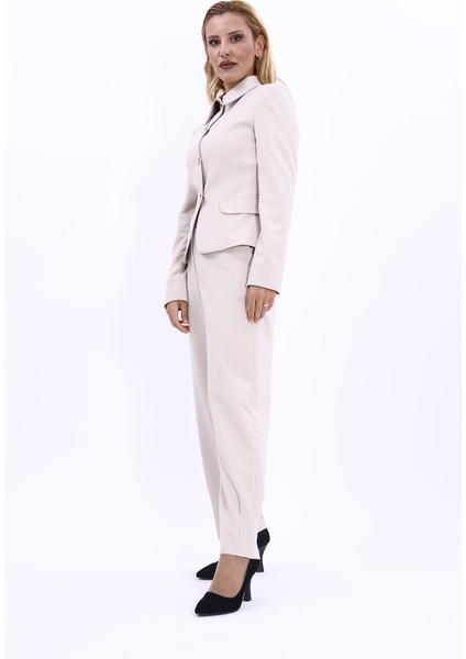 Gömlek Yaka Klasik Ceket & Paçası Pileli Pantolon-Bej fiyatları