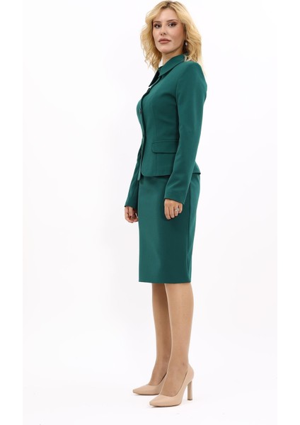 Gömlek Yaka Klasik Ceket & Düz Dar Etek-Zümrüt fiyatları