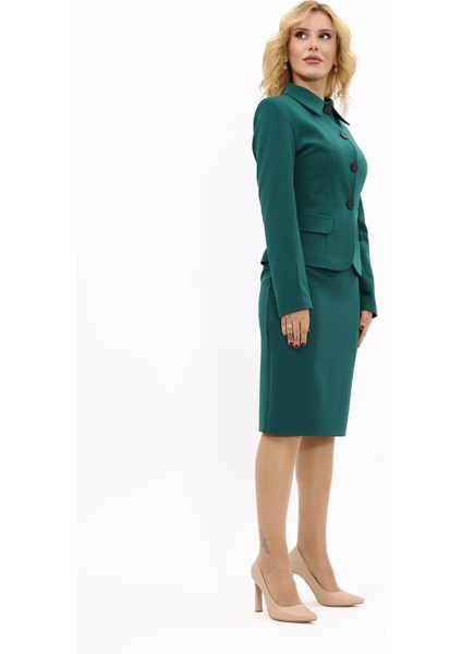 Gömlek Yaka Klasik Ceket & Düz Dar Etek-Zümrüt modelleri