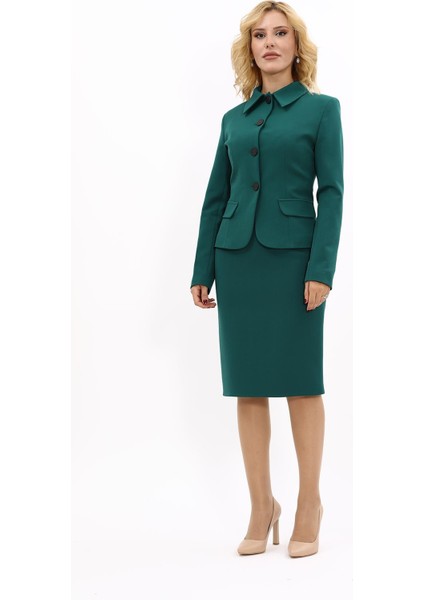 Gömlek Yaka Klasik Ceket & Düz Dar Etek-Zümrüt indirimleri