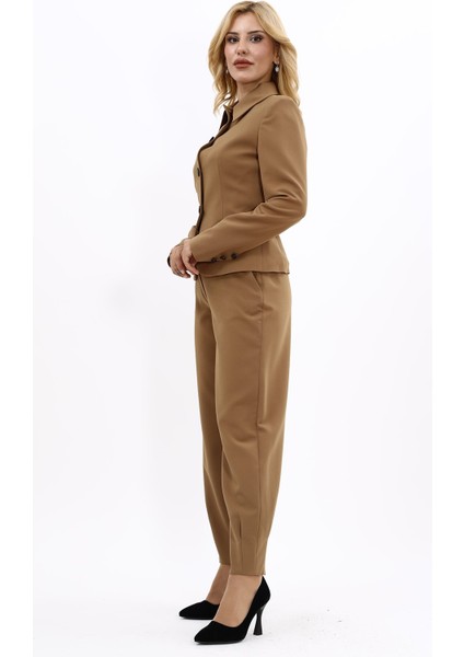 Gömlek Yaka Klasik Ceket & Paçası Pileli Pantolon-Camel fiyatları