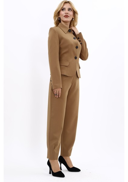 Gömlek Yaka Klasik Ceket & Paçası Pileli Pantolon-Camel modelleri