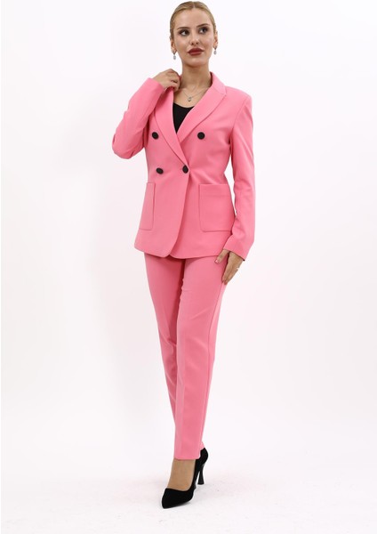 Erkek Yaka Torba Cepli Klasik Ceket & Dar Paça Pantolon-Pembe