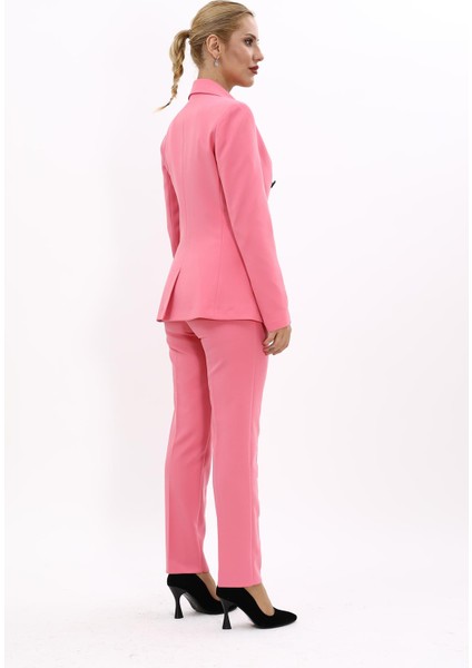 Erkek Yaka Torba Cepli Klasik Ceket & Dar Paça Pantolon-Pembe fırsatları