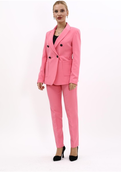 Erkek Yaka Torba Cepli Klasik Ceket & Dar Paça Pantolon-Pembe indirimleri