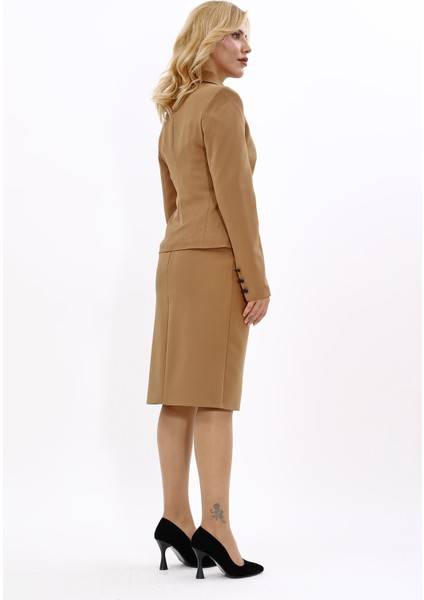 Gömlek Yaka Klasik Ceket & Düz Dar Etek-Camel fırsatları