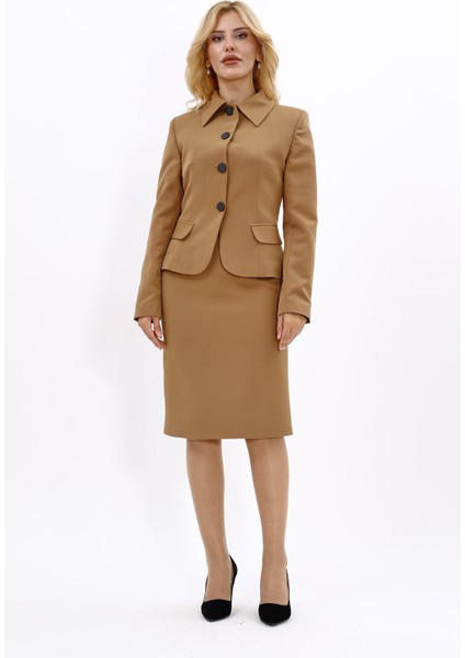 Gömlek Yaka Klasik Ceket & Düz Dar Etek-Camel indirimleri