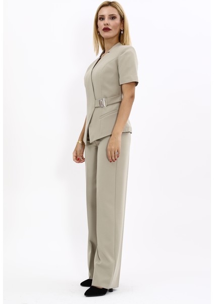 Hakim Yaka Yandan Tokalı Çapraz Ceket & Bol Paça Pantolon-Bambu fiyatları