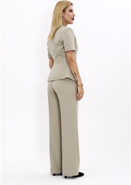 Hakim Yaka Yandan Tokalı Çapraz Ceket & Bol Paça Pantolon-Bambu fırsatları