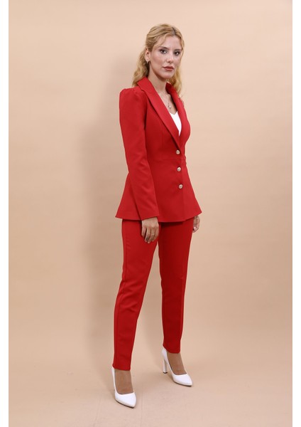 Erkek Yaka Kolu Büzgülü Ceket & Dar Paça Pantolon-Kırmızı fiyatları