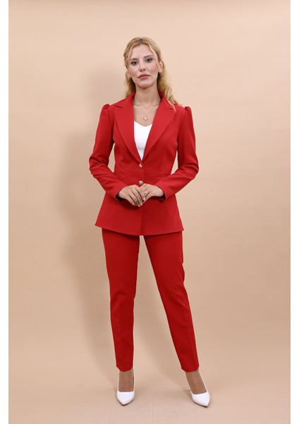 Erkek Yaka Kolu Büzgülü Ceket & Dar Paça Pantolon-Kırmızı fırsatları