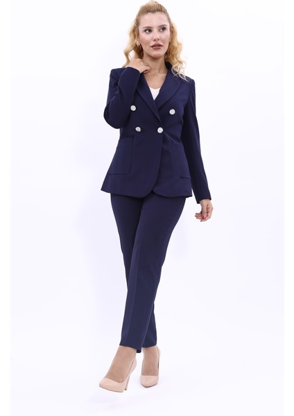 Erkek Yaka Torba Cepli Klasik Ceket & Dar Paça Pantolon-Lacivert