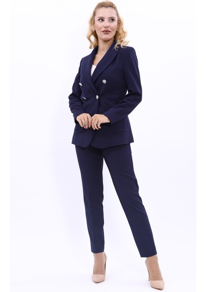 Erkek Yaka Torba Cepli Klasik Ceket & Dar Paça Pantolon-Lacivert indirimleri