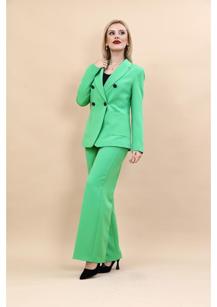 Erkek Yaka Torba Cepli Klasik Ceket & Bol Paça Pantolon-Yeşil