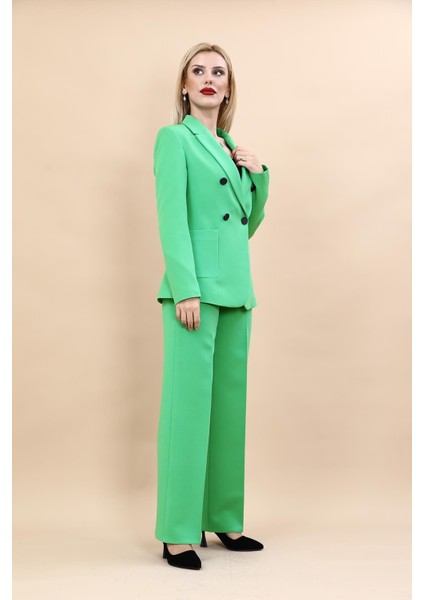 Erkek Yaka Torba Cepli Klasik Ceket & Bol Paça Pantolon-Yeşil modelleri